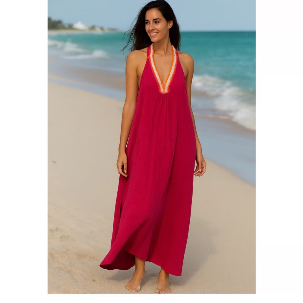 Magaschoni Pink Maxi Dress with Orange Accents - Picture 1 of 4
